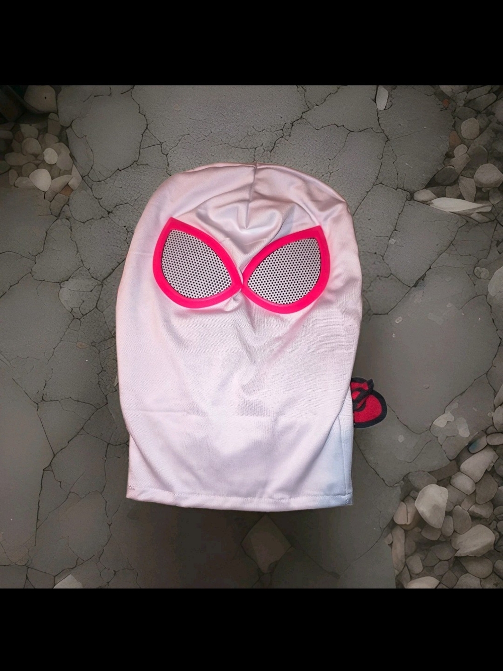 Source Unknown White Kids Face Mask Hood with Hot Pink Eye Trim